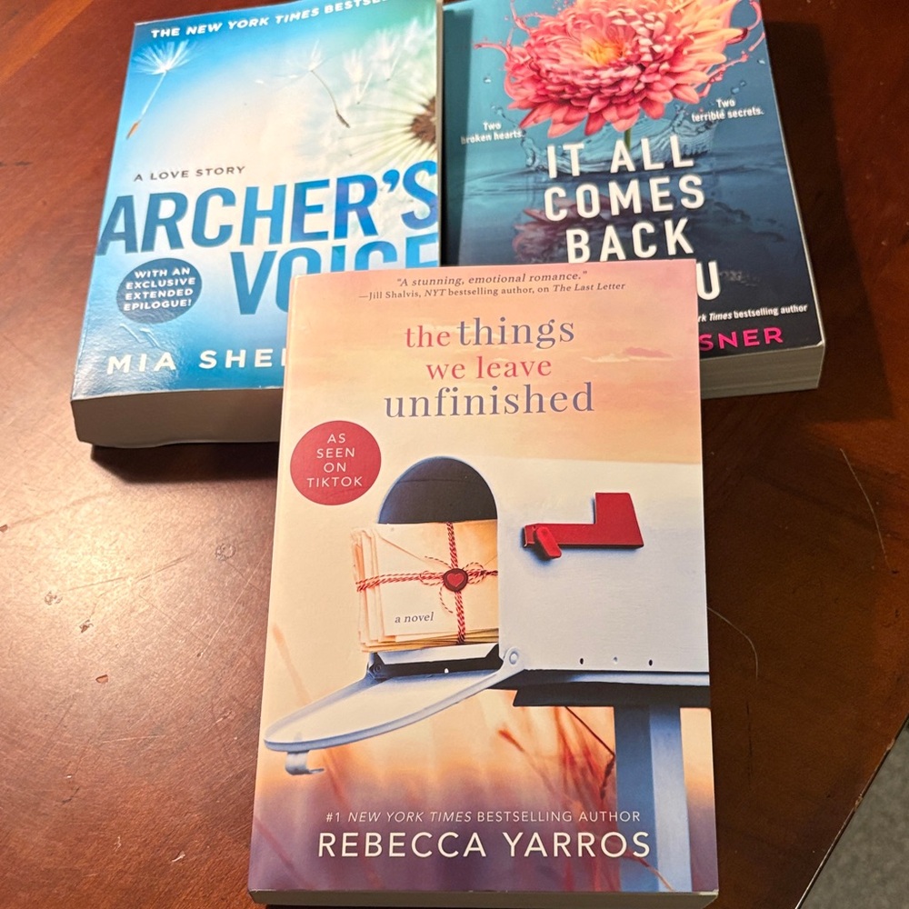 Three Romance Paperback Novels, 5”X8” books, Authors: Yarros, Wiesner, Sheridan